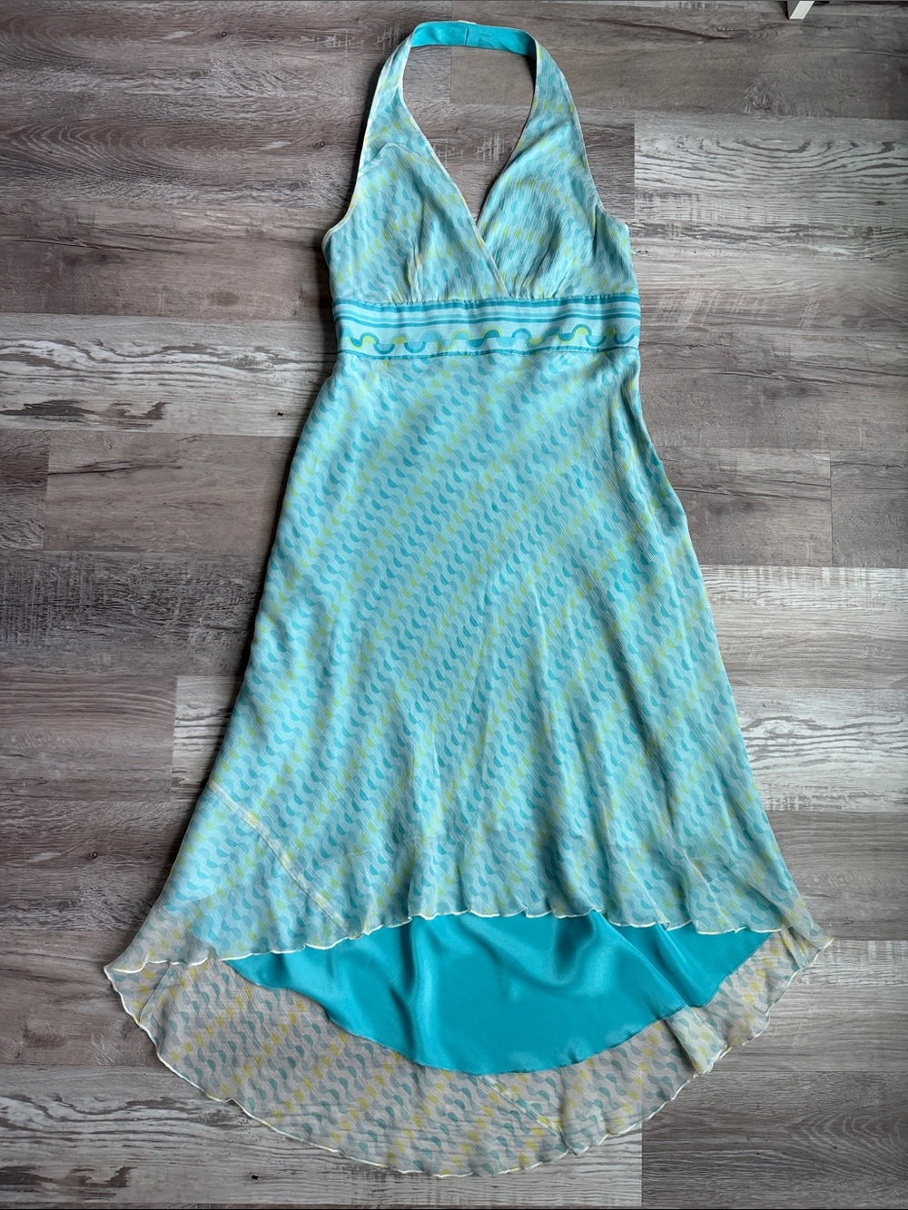 Laundry By Shelli Segal Teal and Yellow Halter High-Low Dress